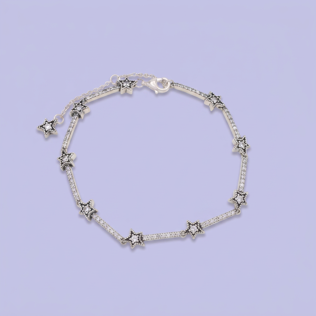 Pulsera de Plata .925 Tejido de Estrella Fugaz Incrutada con Zirconias mod. 3084