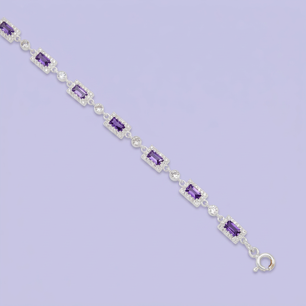 Pulsera de Plata .925 de Rectangulos con Incrustación de Zirconias Moradas mod. 3049