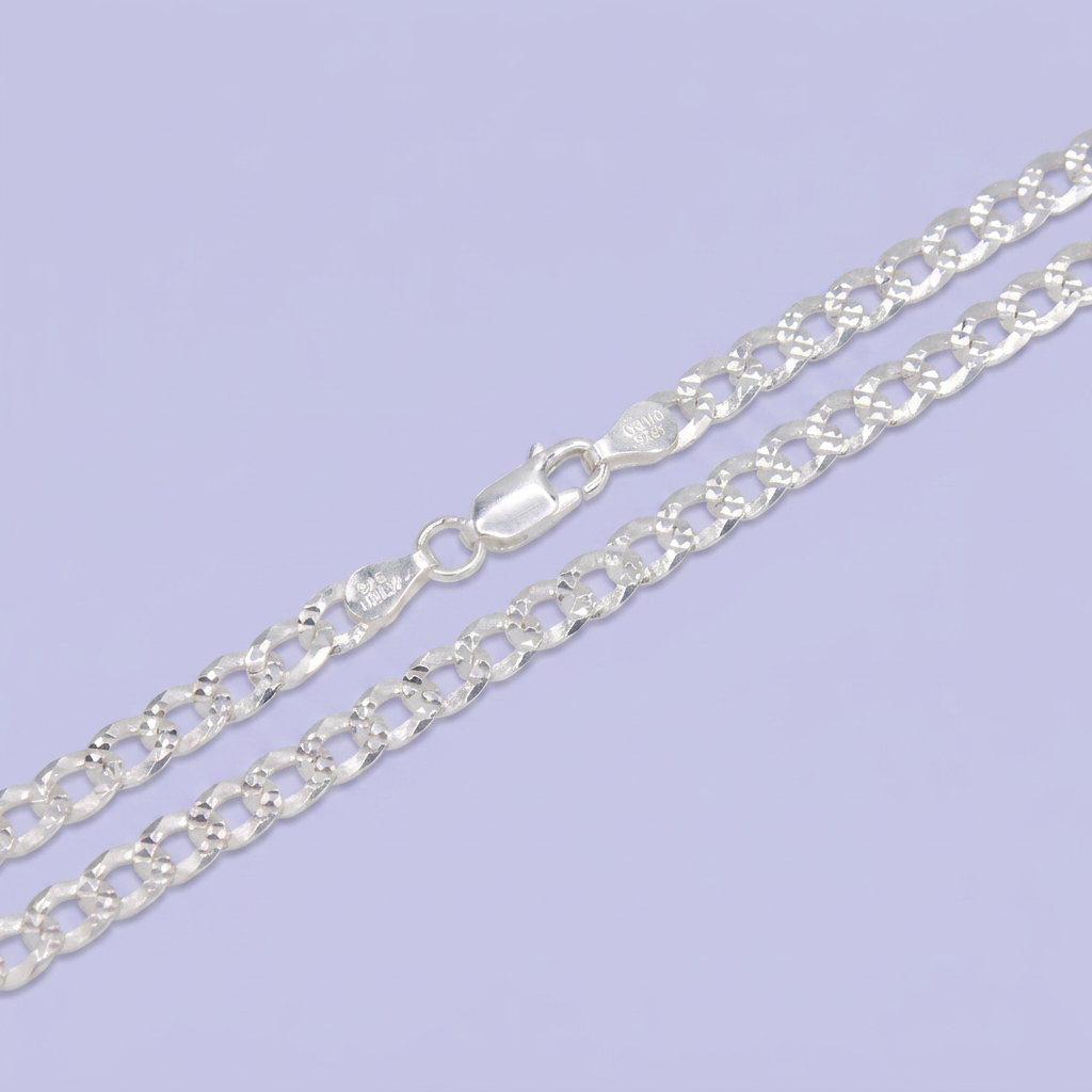 Cadena de Plata .925 Tejido Barbado Especial con Diamantado en Eslabón Amplio mod. 3011