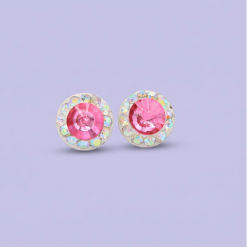 Arete de Plata .925. Circular  Rosa con Zirconias Tornazol mod. 3202