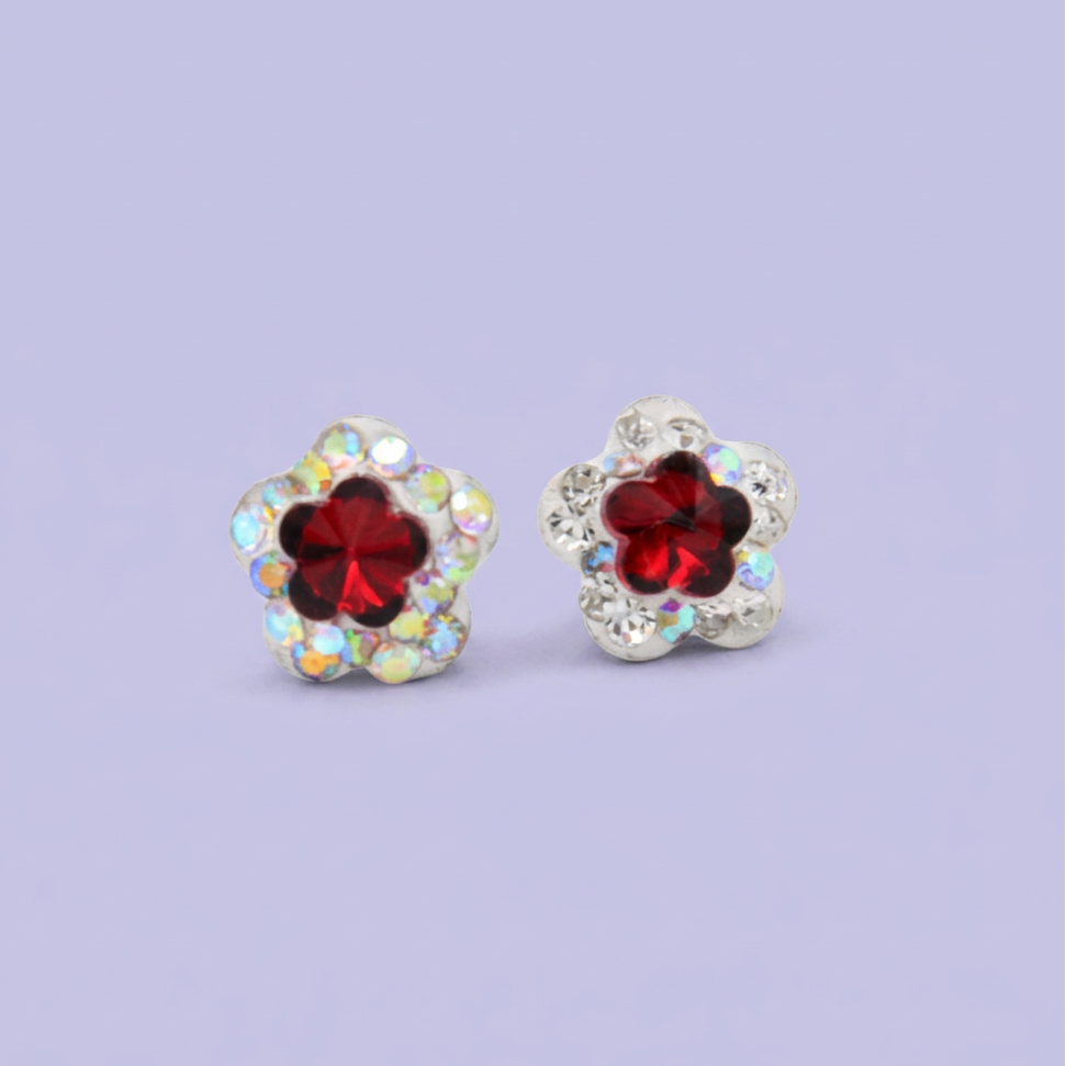Arete de Plata .925. Flor Vino e Incrustación de Zirconia mod. 3198