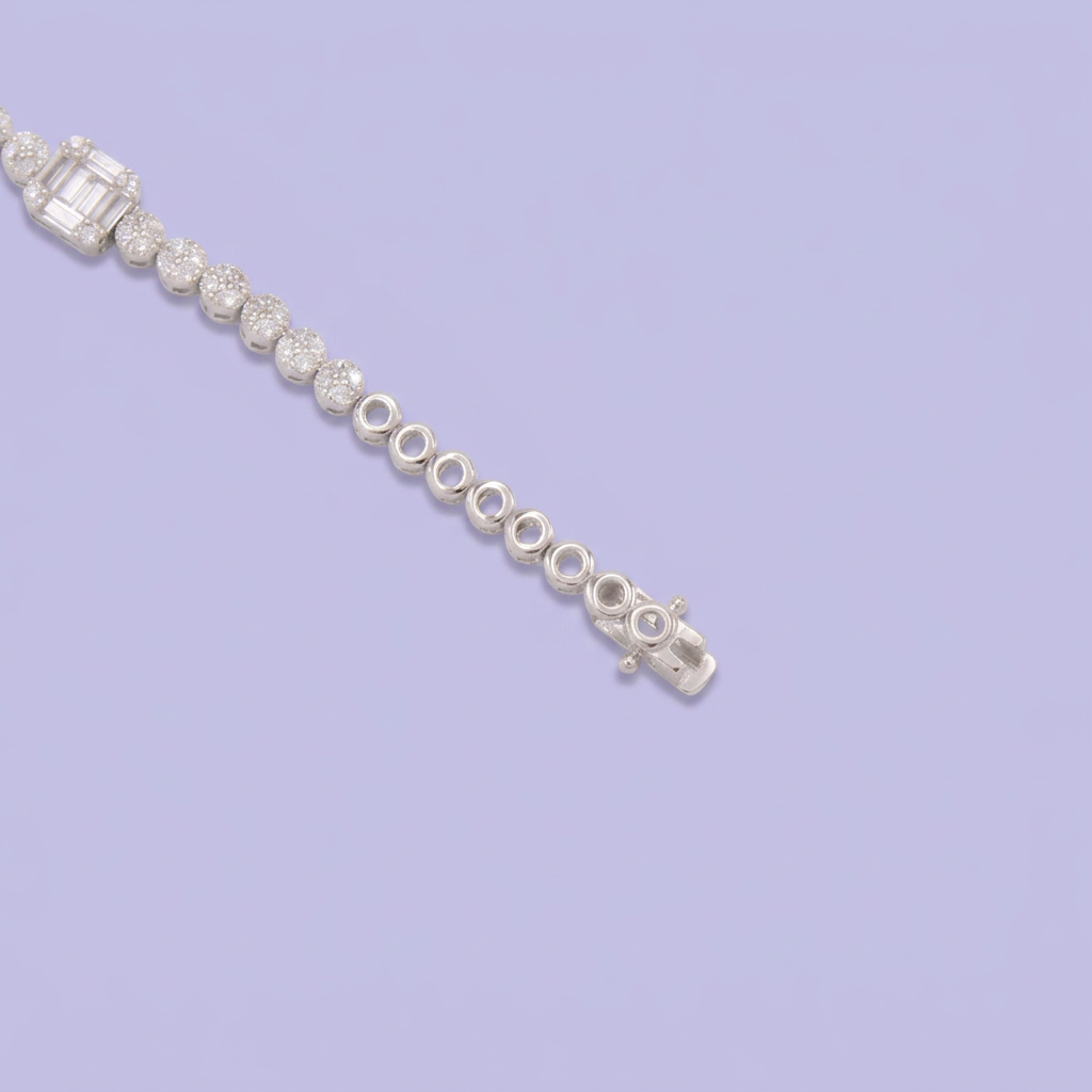 Pulsera de Plata .925 Tejido Elegante Tejido Circular con Eslabones Cuadro con Zirconias Baguette mod. 3080