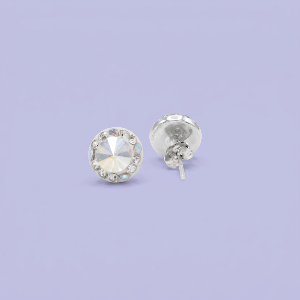Arete de Plata .925. Circular Blanco con Zirconias Tornazol mod. 3203