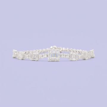Pulsera de Plata .925 Tejido Elegante Tejido Circular con Eslabones Cuadro con Zirconias Baguette mod. 3080
