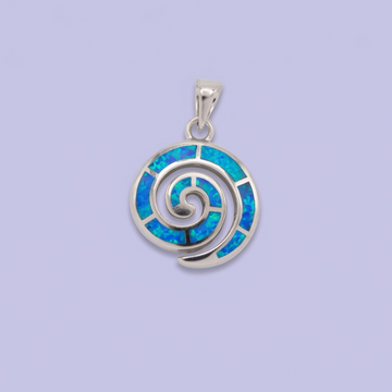 Dije de Plata .925 Espiral Incrustada con Ópalo Azul mod. 2892