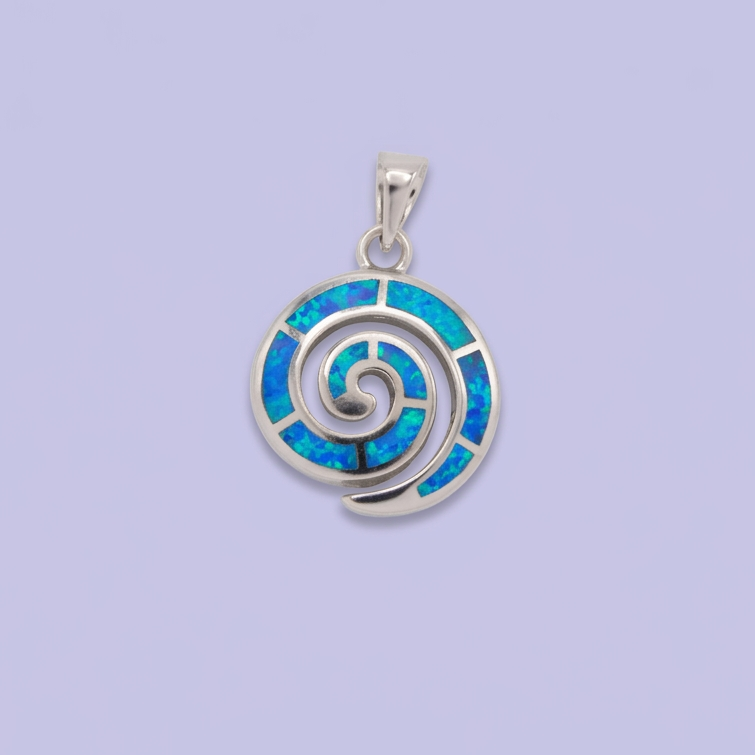 Dije de Plata .925 Espiral Incrustada con Ópalo Azul mod. 2892