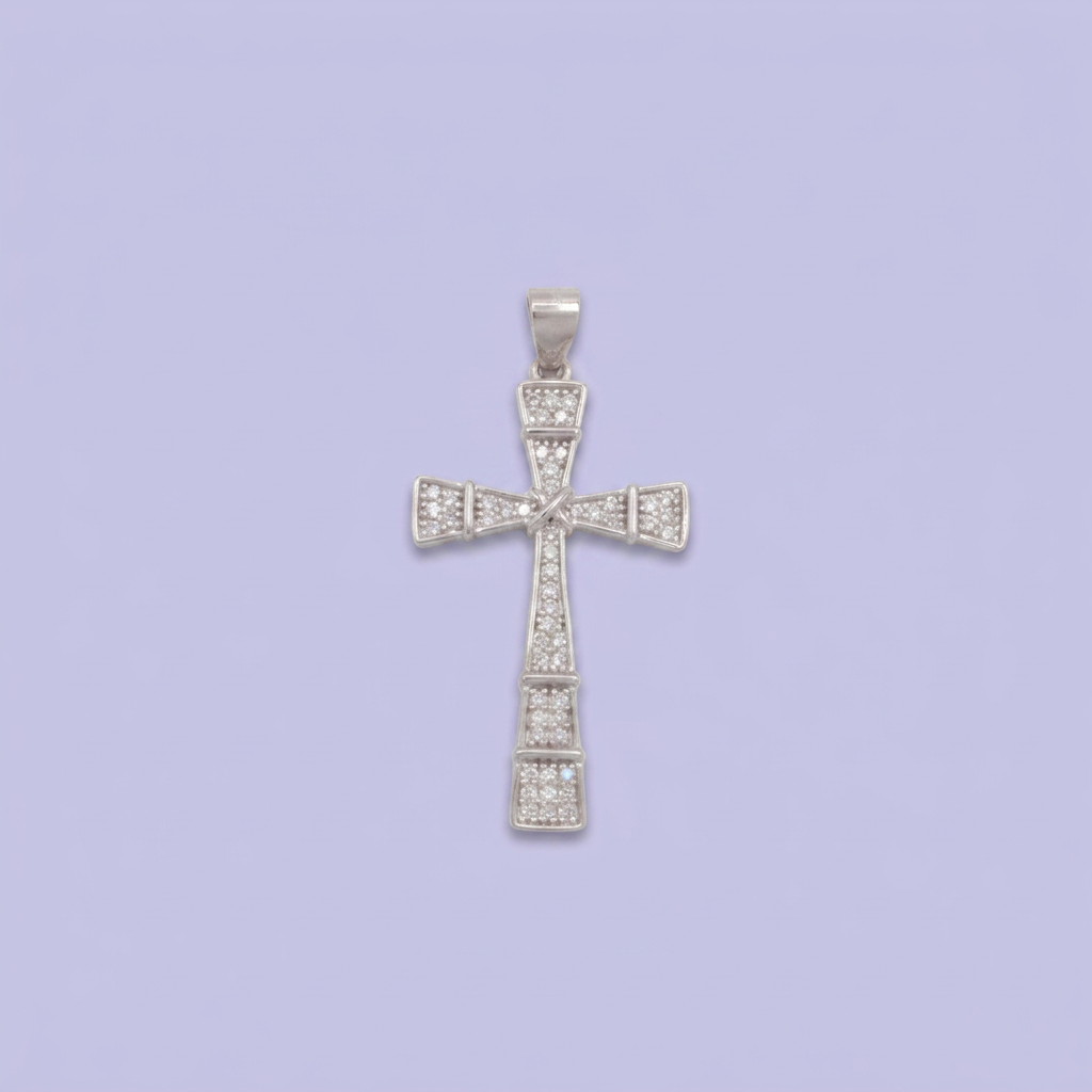 Dije de Plata .925 Cruz Incrustada de Zirconias Brillantes Detallada con Divisiones mod. 2880