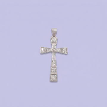Dije de Plata .925 Cruz Incrustada de Zirconias Brillantes Detallada con Divisiones mod. 2880