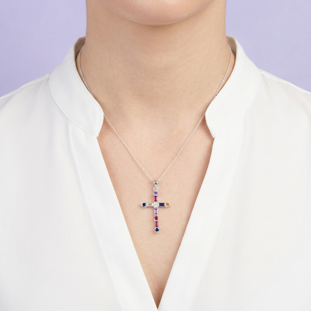 Dije de Plata .925 Cruz Icrustada de Zirconias Finas y Centro Brillante mod. 2878