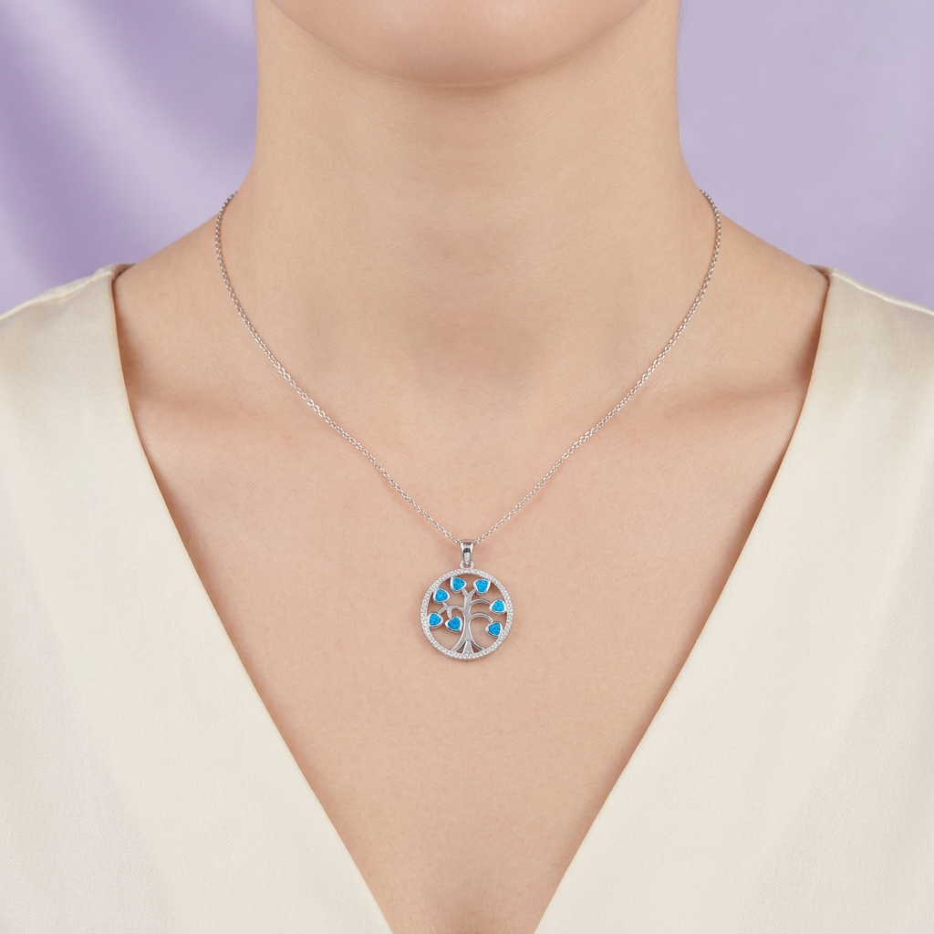 Dije de Plata .925 Árbol de la Vida con Ópalos Azules mod. 2890