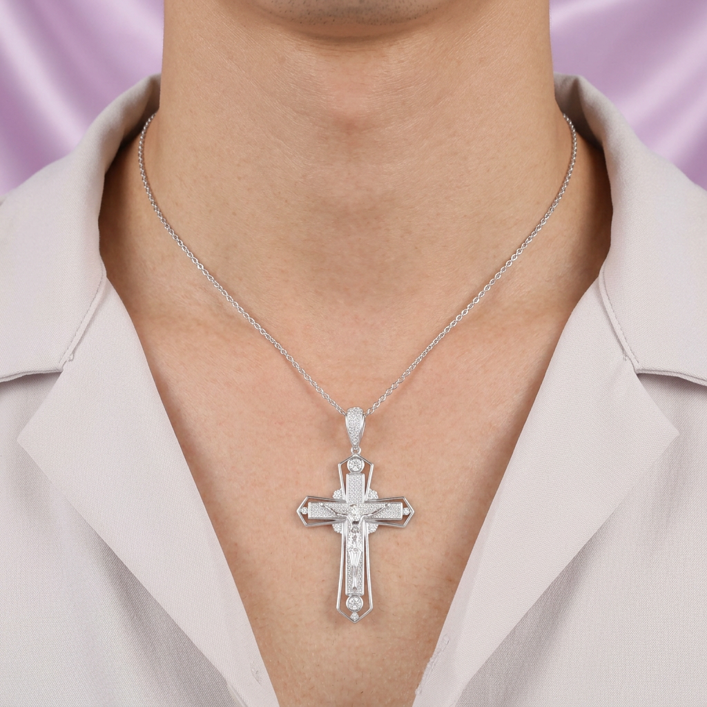Dije de Plata .925 Crucifijo Luz Divina con Zirconias mod. 2740