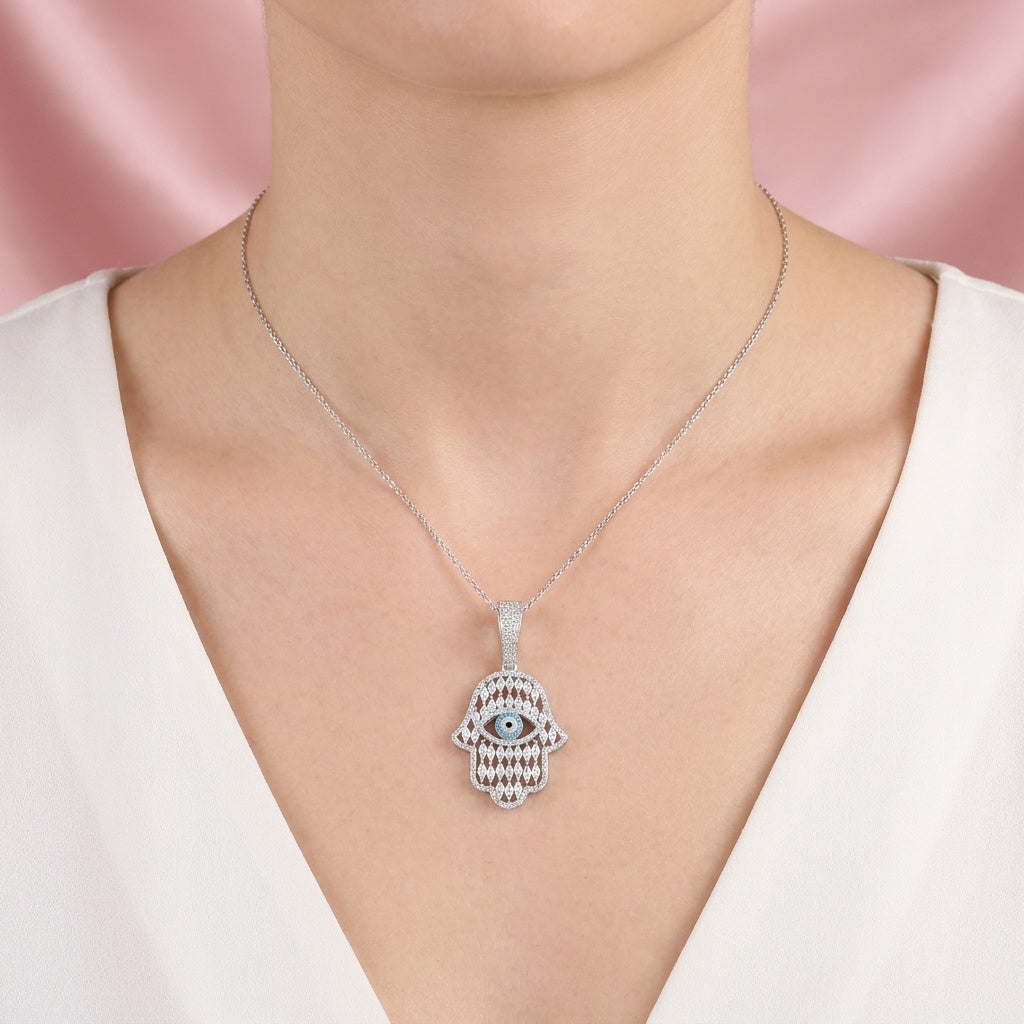 Dije de Plata .925 Mano de Fátima con Hermosas Zirconias mod. 2352