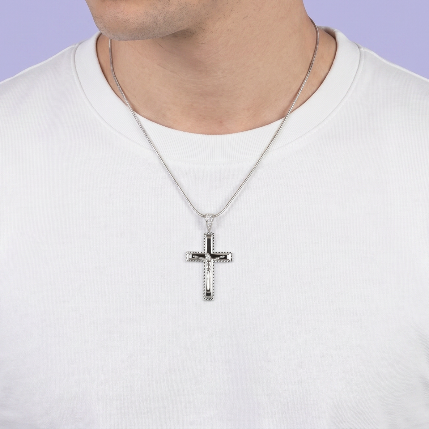 Dije de Plata .925 Cruz con Cristo con Zirconias mod. 2605