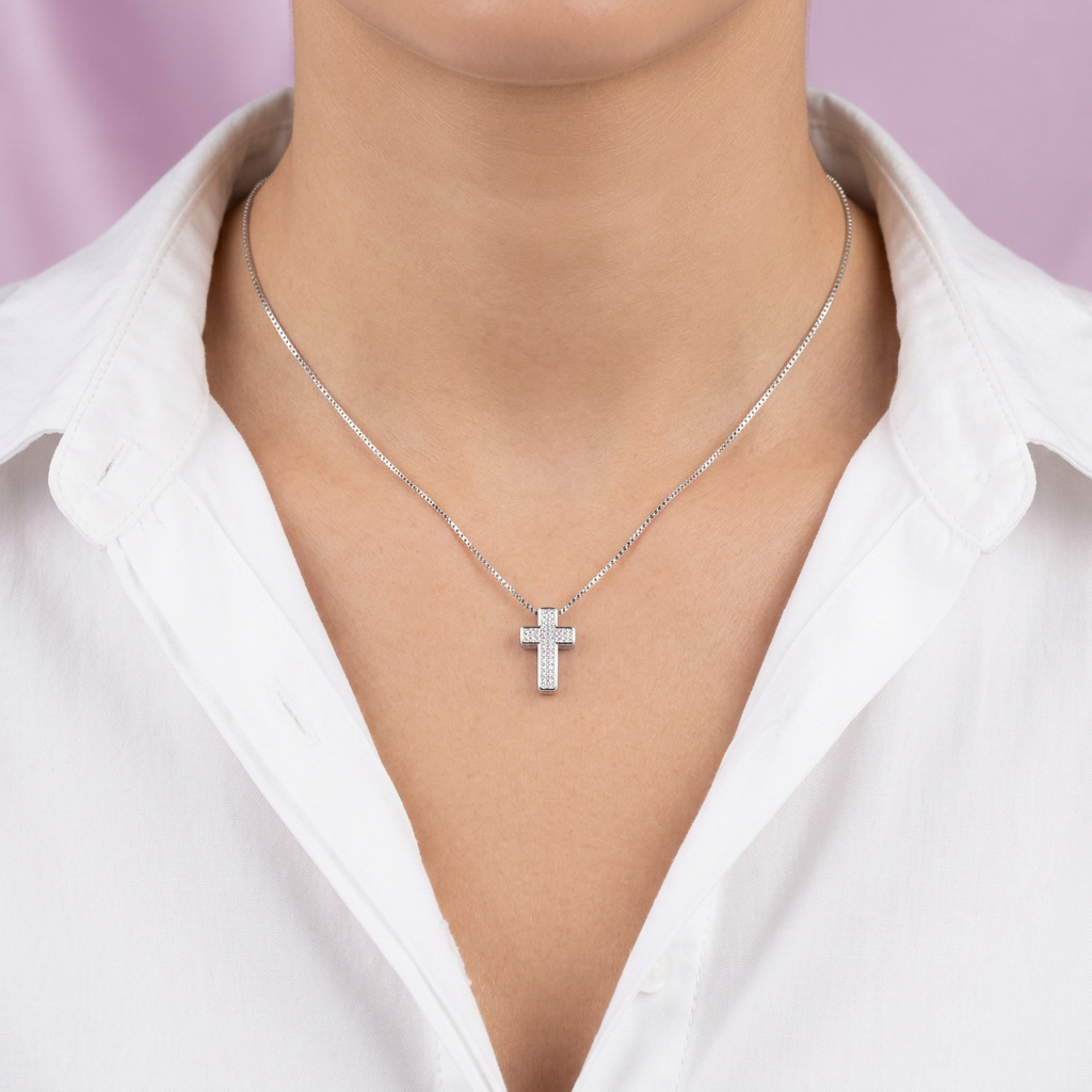 Dije de Plata .925 Cruz Incrustada con Zirconias sin Pasador mod. 2870