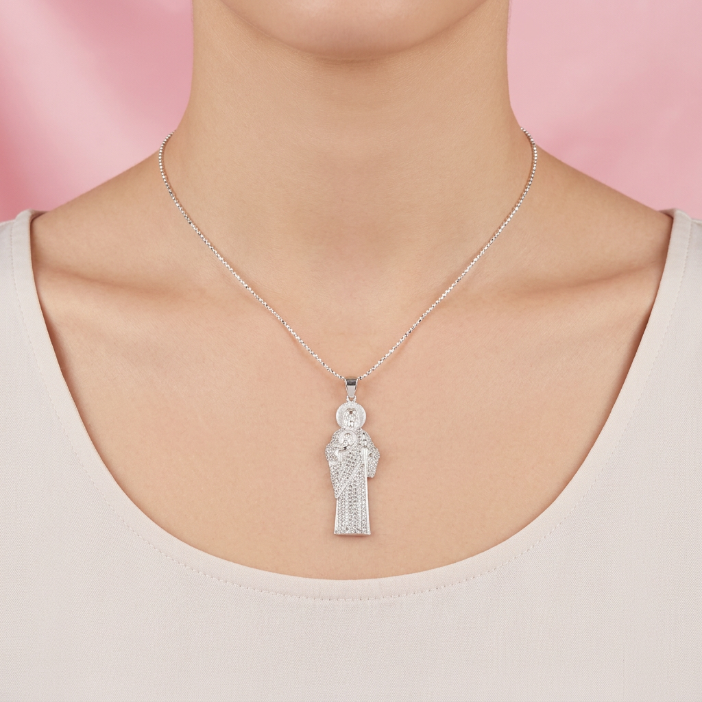 Dije Bulto de Plata .925 San Judas con Zirconias Brillantes mod. 2542
