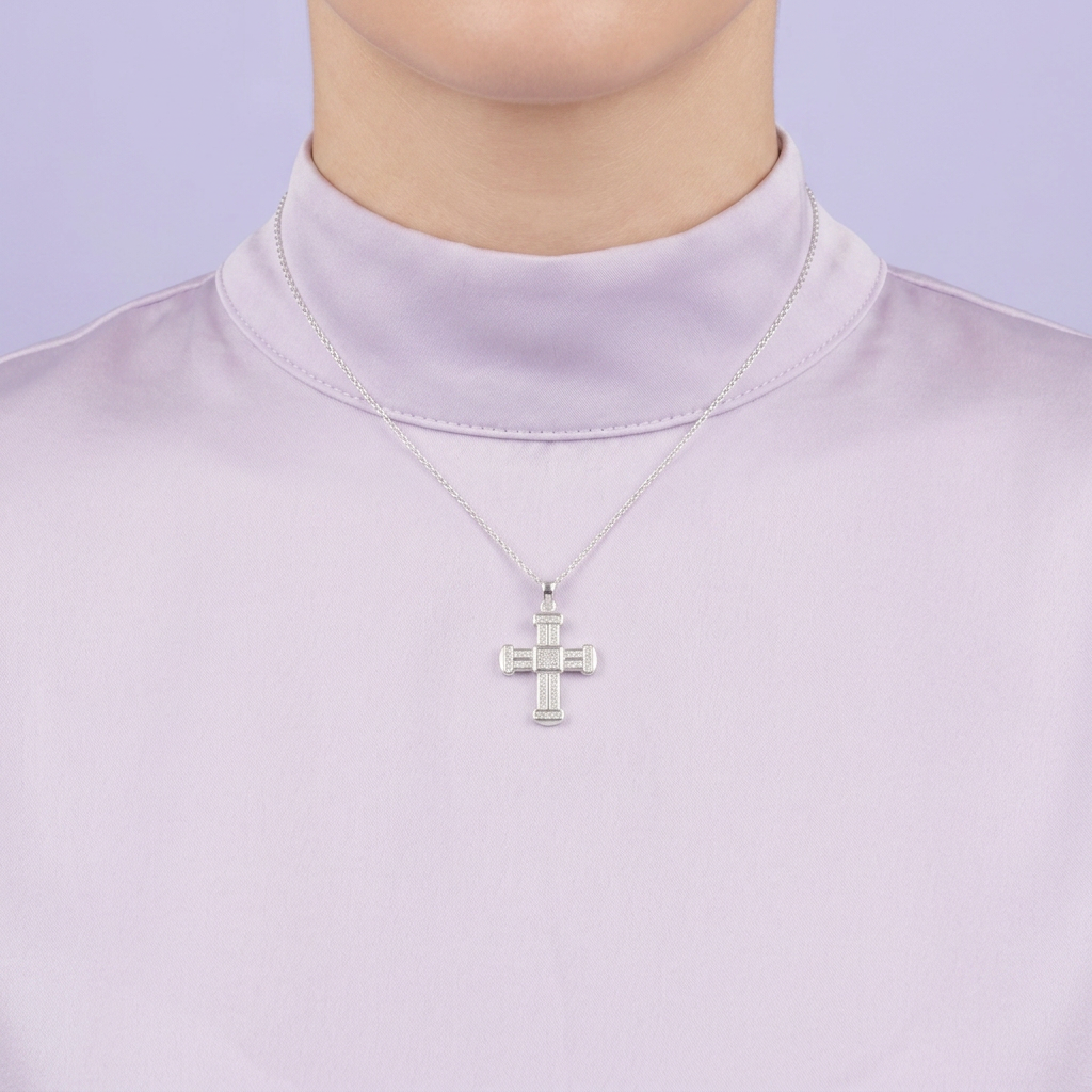 Dije de Plata .925 Cruz Espcial con Separaciones Incrutada con Zirconias mod. 2872