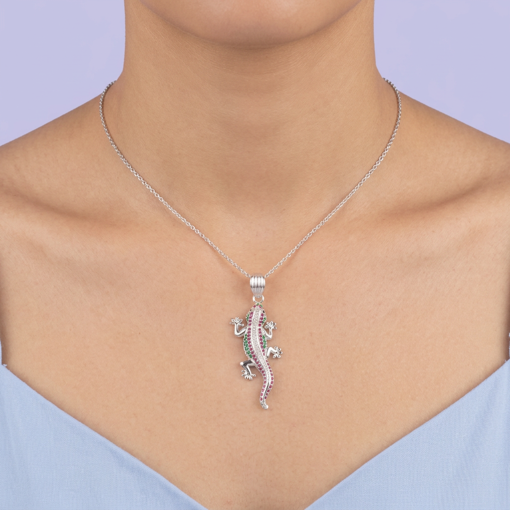 Dije de Plata .925 Lagartija con Zirconias de Colores mod. 2705