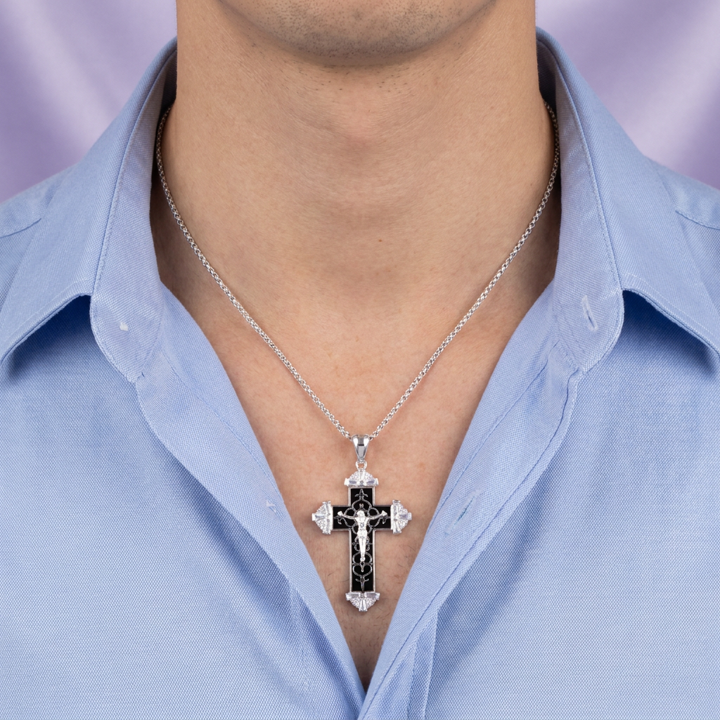 Dije de Plata .925 Cruz Amandalada con Zirconias mod. 2691