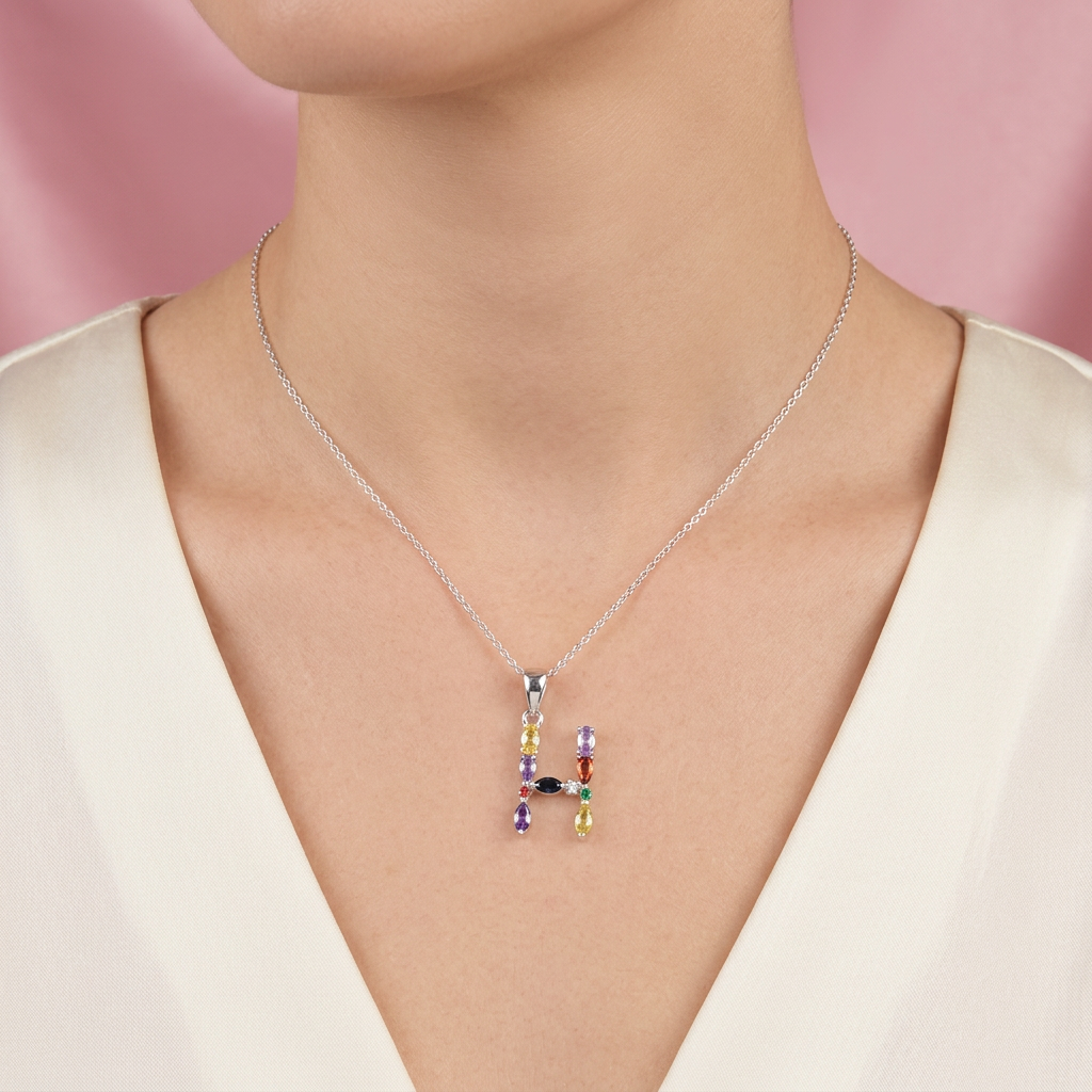 Dije de Plata .925 Letra H con Zirconias de Colores mod. 2204