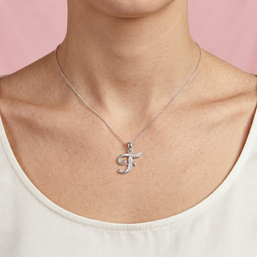 Dije de Plata .925 Letra F Cursiva con Zirconias mod. 2207
