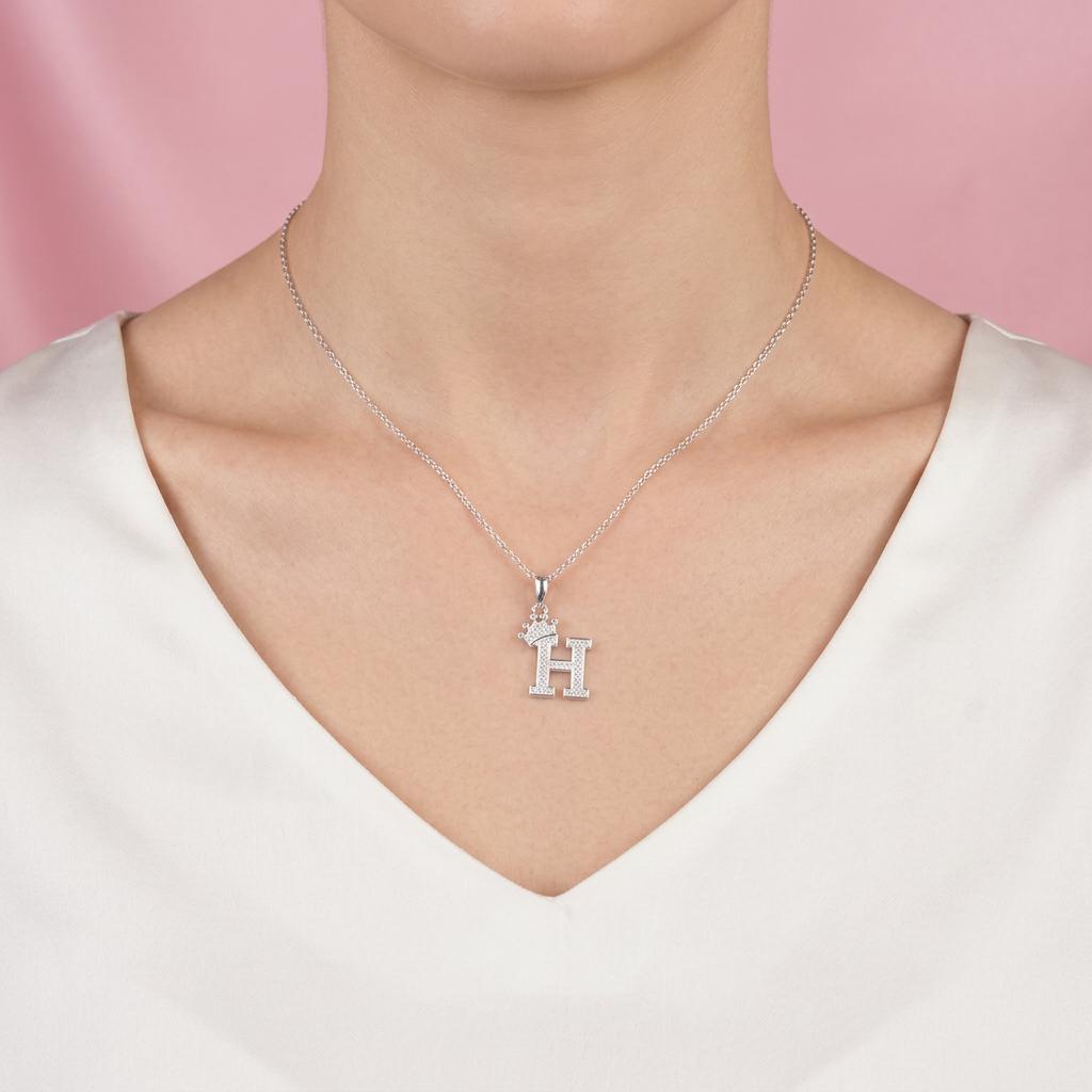 Dije de Plata .925 Letra H con Corona de Zirconias mod. 2203