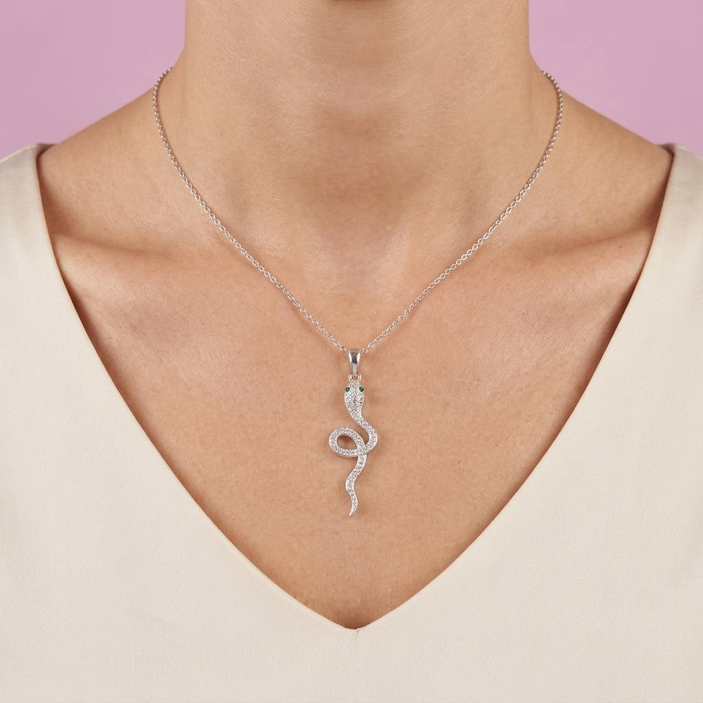 Dije de Plata .925 Serpiente con Zirconias Verdes mod. 2307