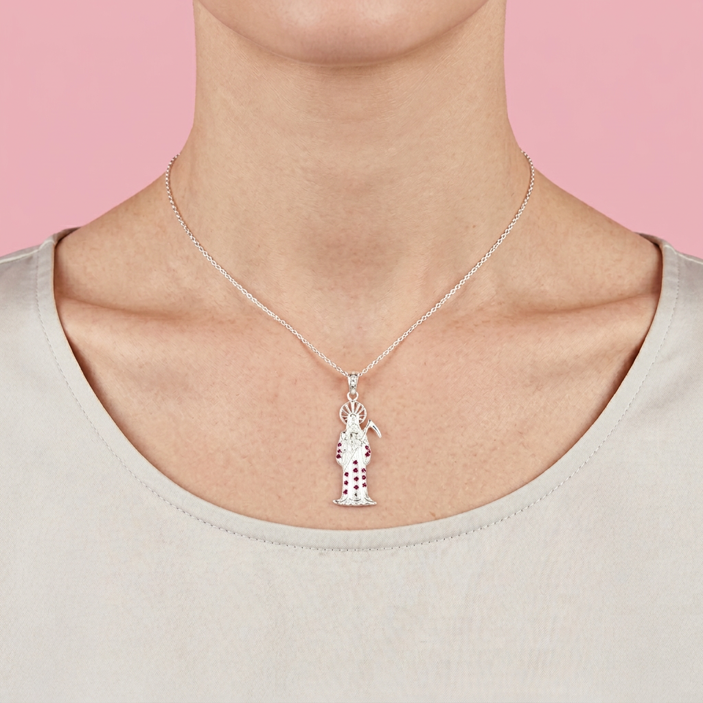 Dije de Plata .925 Santa Muerte con Zirconias mod. 2190