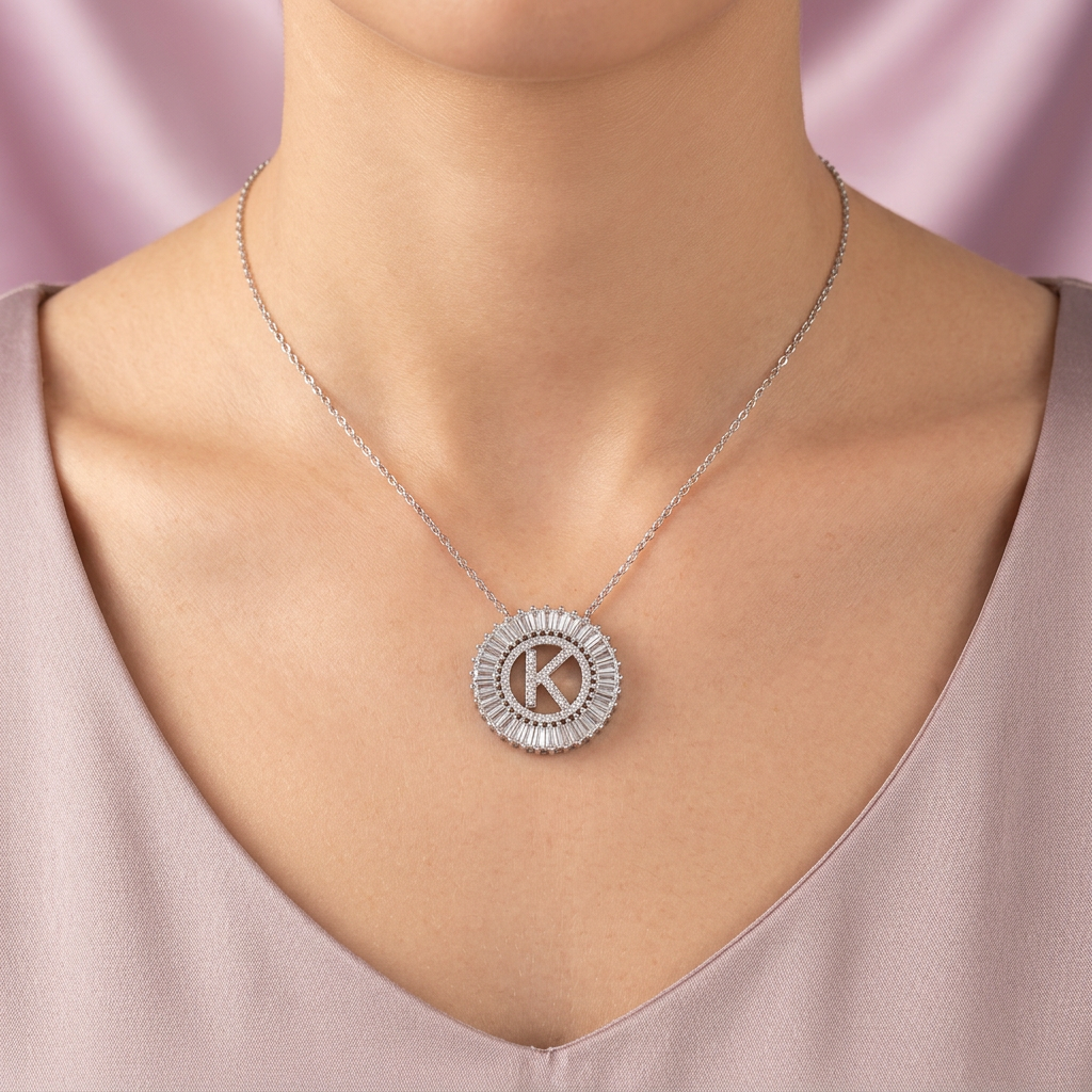 Gargantilla de Plata .925 con Dije de Inicial K Incrustada de Zirconias mod. 2428