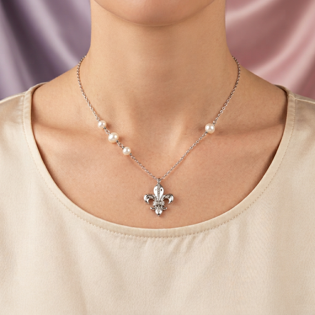 Gargantilla de Plata .925 Flor de Lis con Perlas mod. 2228