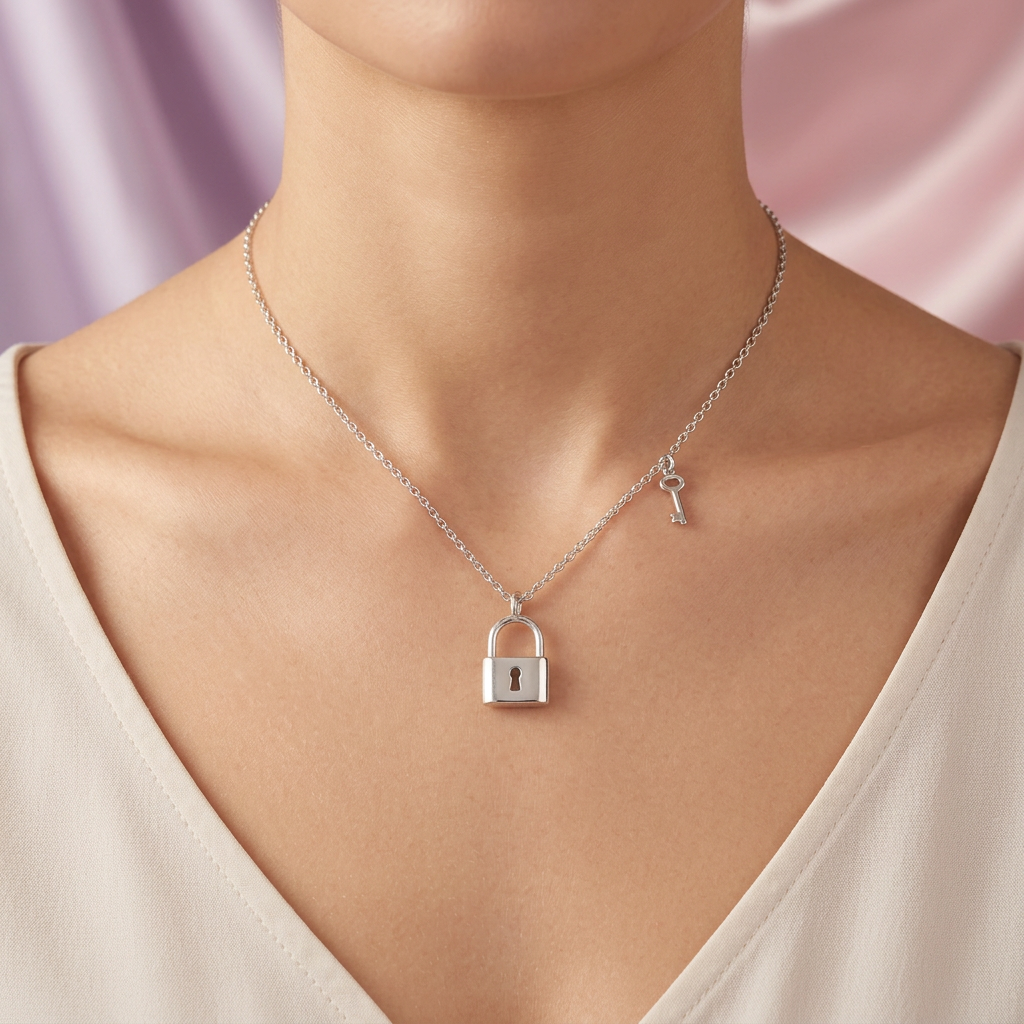 Gargantilla de Plata .925 Candado Brillante y Hueco mod. 2433