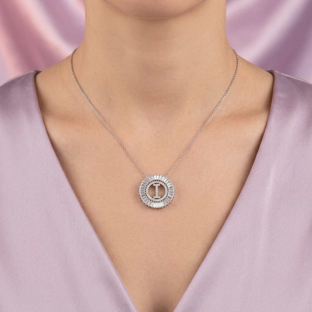 Gargantilla de Plata .925 con Dije de Inicial I Incrustada de Zirconias mod. 2429
