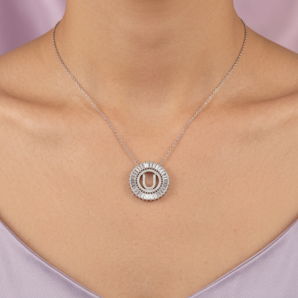 Gargantilla de Plata .925 con Dije de Inicial U Incrustada de Zirconias mod. 2424