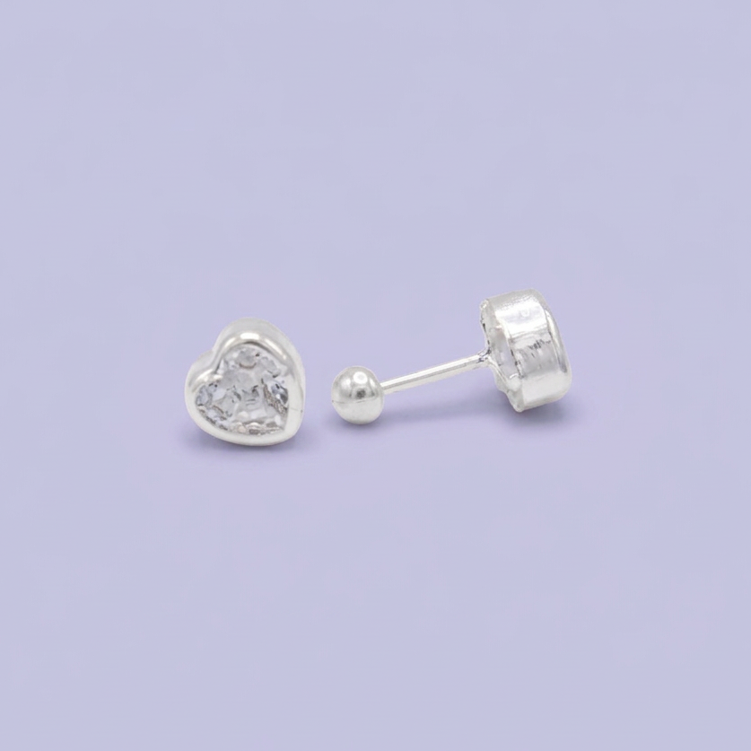 Broquel de Plata .925  Corazón Elegante Chico con Zirconia mod. 3074