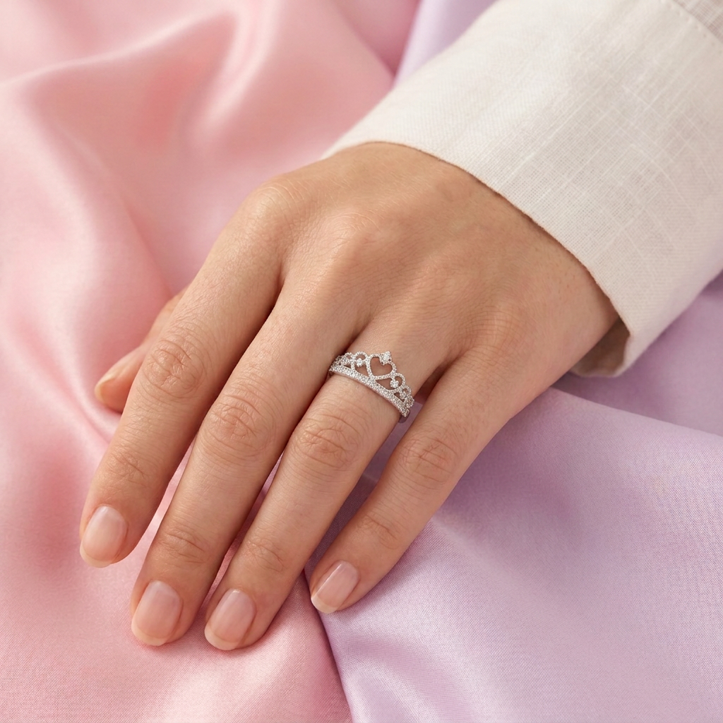 Anillo de Plata .925 corona con Diseño de Corazón e Incrustación de Zirconias mod. 2919