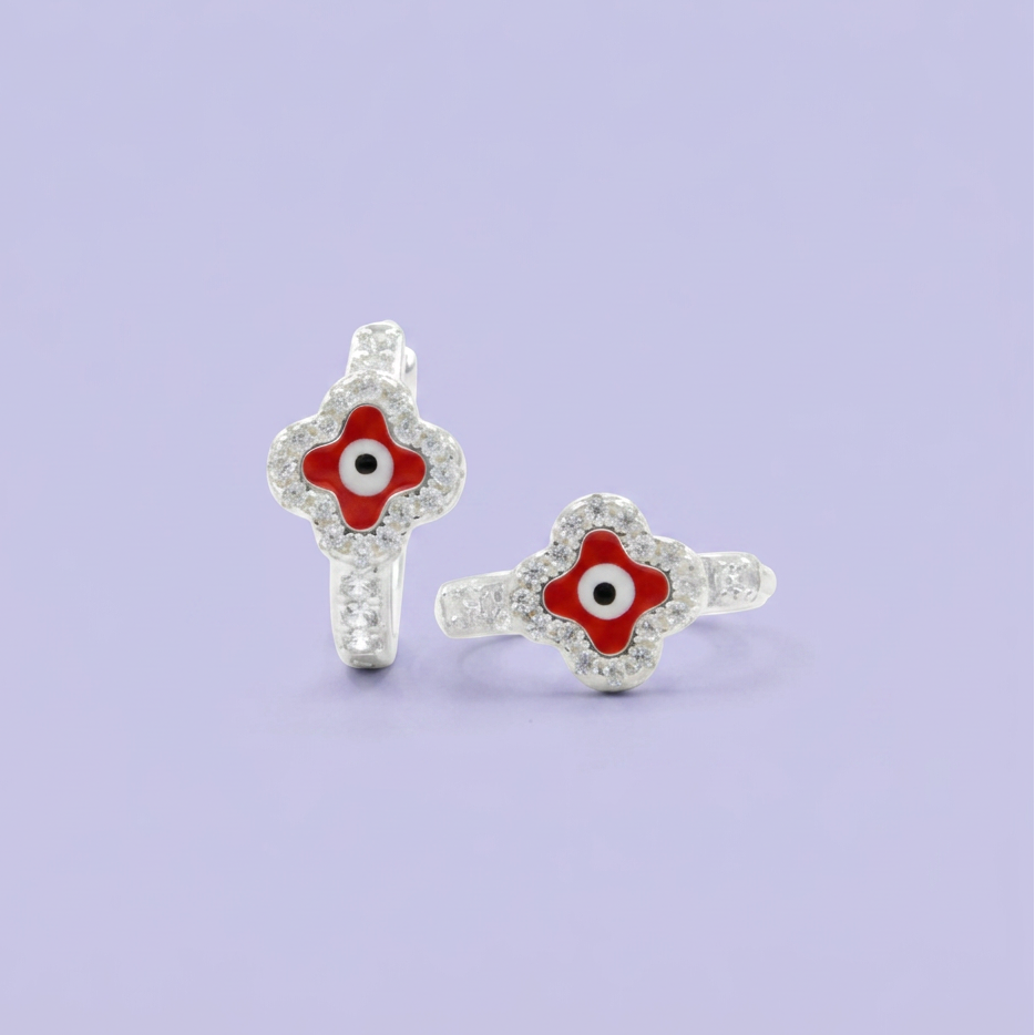 Grapa de Plata .925  Diseño de Ojo Turco  Rojo en Forma de Flor mod. 2630
