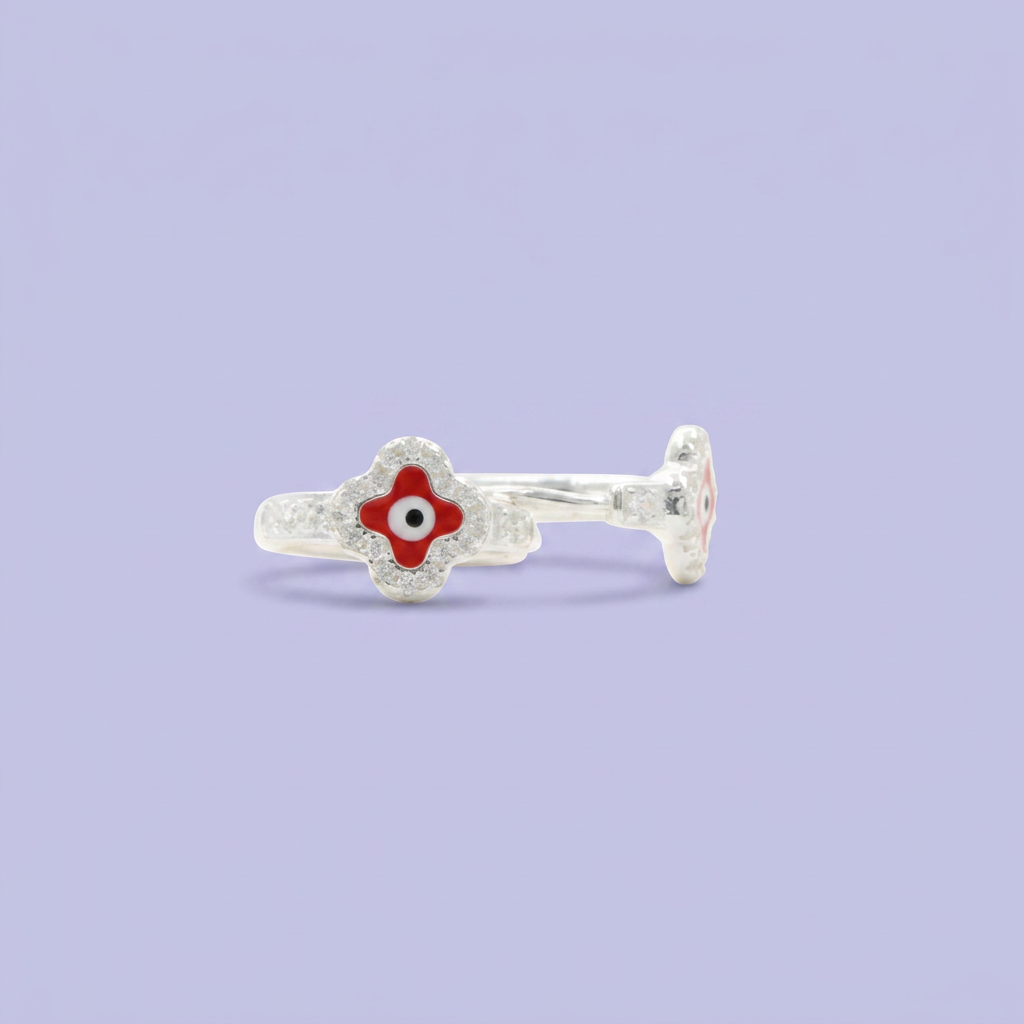 Grapa de Plata .925  Diseño de Ojo Turco  Rojo en Forma de Flor mod. 2630