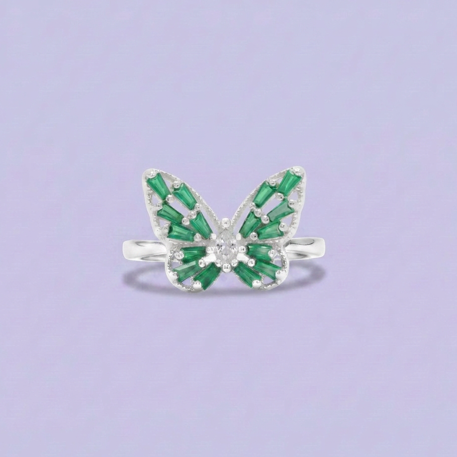 Anillo de Plata .9025 Diseño de Mariposa con Zirconia Verde mod. 2789