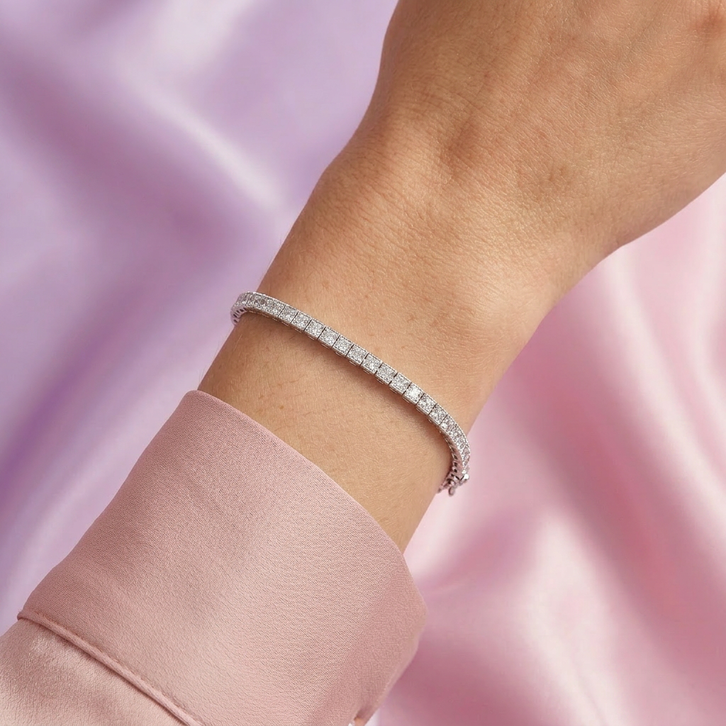 Pulsera de Plata .925 Tejido Tenis de Diseño Especial con Zirconias Finas mod. 2374