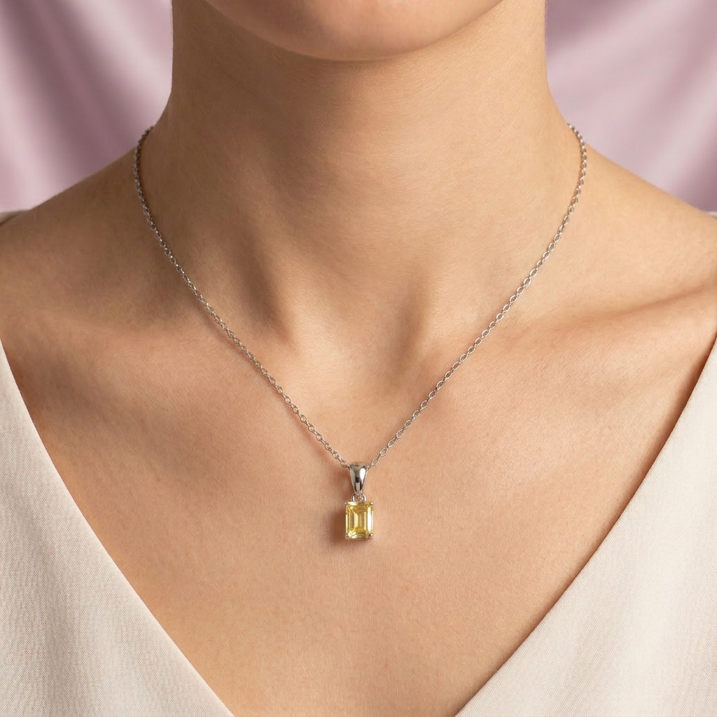 Gargantilla de Plata .925 con Dije de Zirconia Color Topacio Amarillo mod. 2445