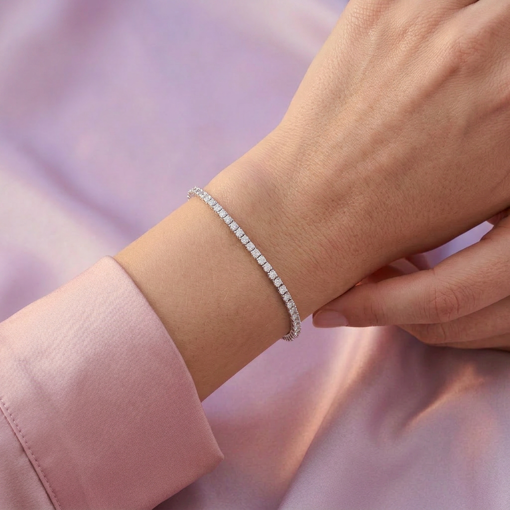 Pulsera de Plata .925 Tejido Tenis de Diseño Fino con Zirconias Brillantes mod. 2380