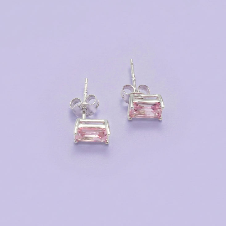 Arete de Plata .925 Diseño Clasico Rosa con Zirconia mod. 2776