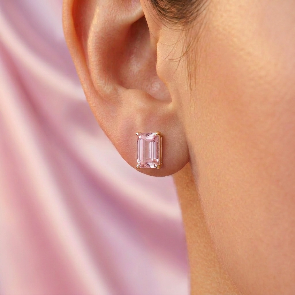 Arete de Plata .925 Diseño Clasico Rosa con Zirconia mod. 2776