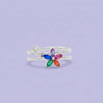Anillo de Plata .9025 con Diseño Floral de Zirconias Multicolor mod. 2798