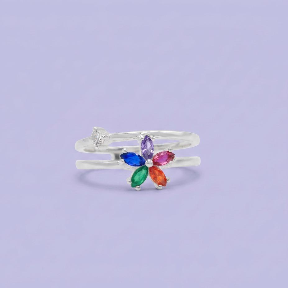 Anillo de Plata .9025 con Diseño Floral de Zirconias Multicolor mod. 2798