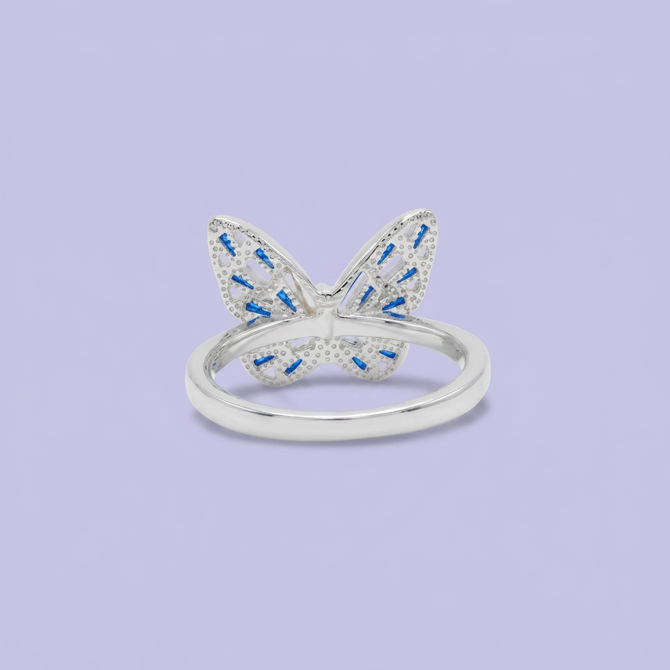 Anillo de Plata .9025 Diseño de Mariposa con Zirconia Azul mod. 2791