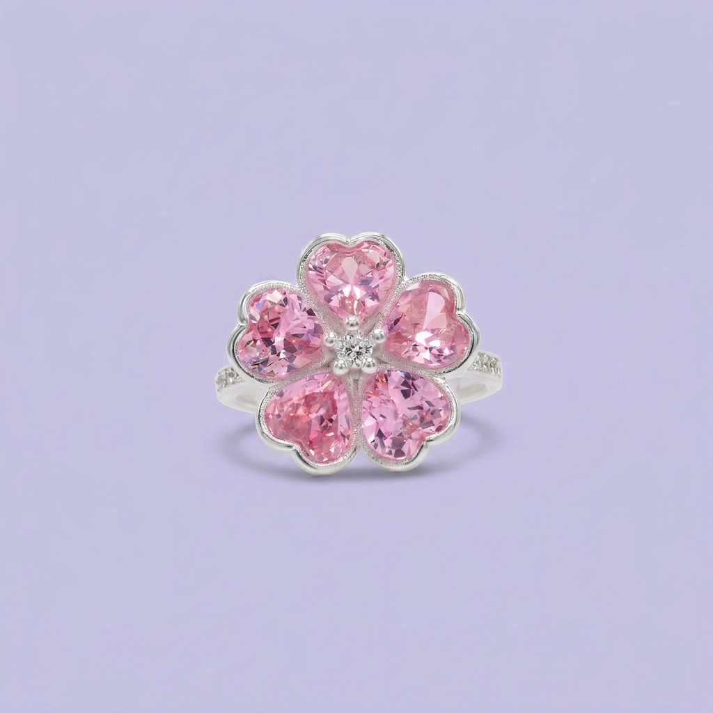 Anillo de Plata .9025 Diseño de Flor de Trebol con Zirconia Rosita mod. 2793