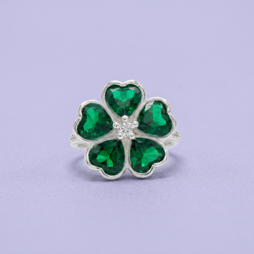 Anillo de Plata .9025 Diseño de Flor de Trebol con Zirconia Verde mod. 2792
