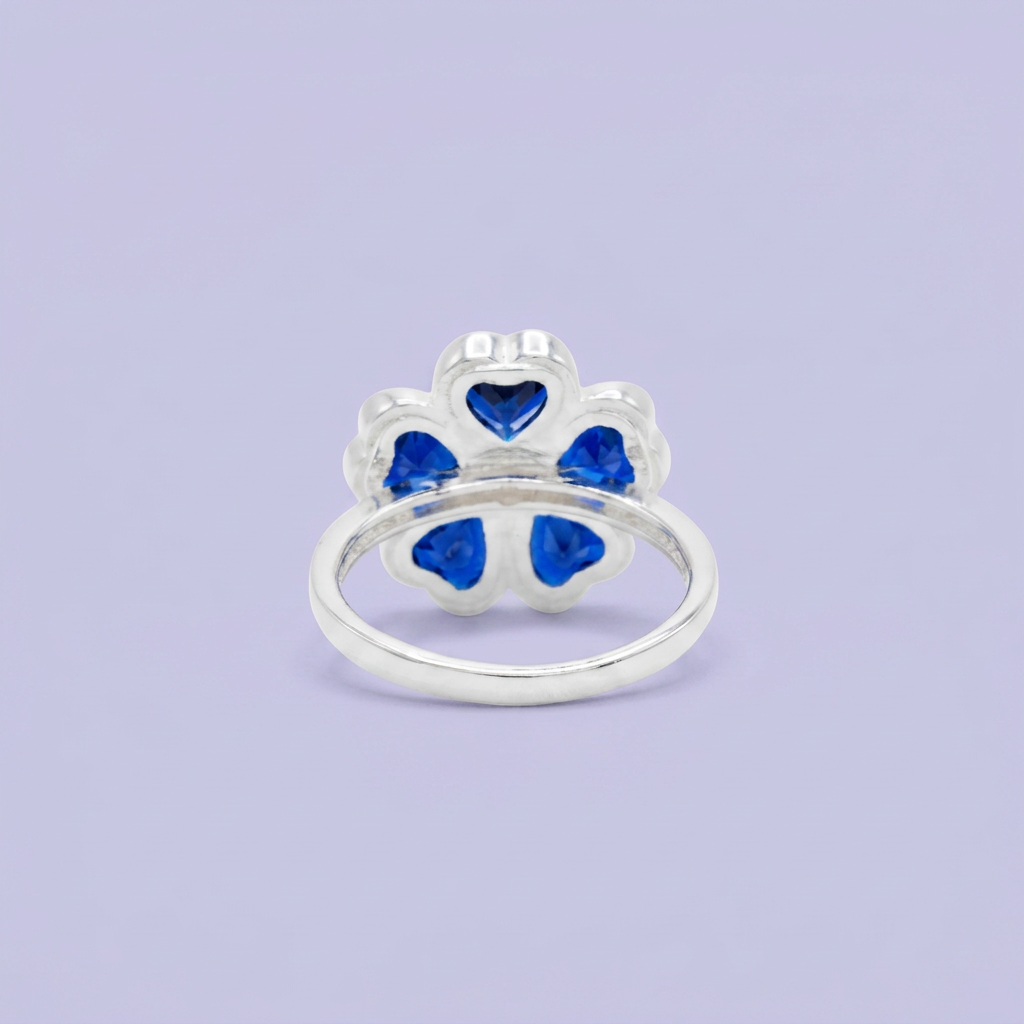 Anillo de Plata .9025 Diseño de Flor de Trebol con Zirconia Azul mod. 2794
