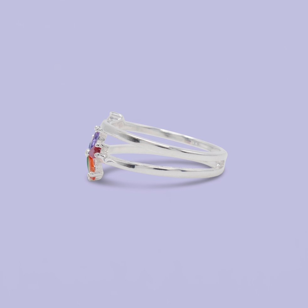 Anillo de Plata .9025 con Diseño Floral de Zirconias Multicolor mod. 2798