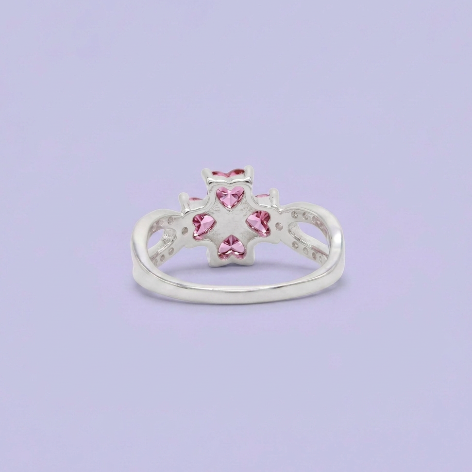 Anillo de Plata .9025 Diseño de trebol Rosa mod. 2801
